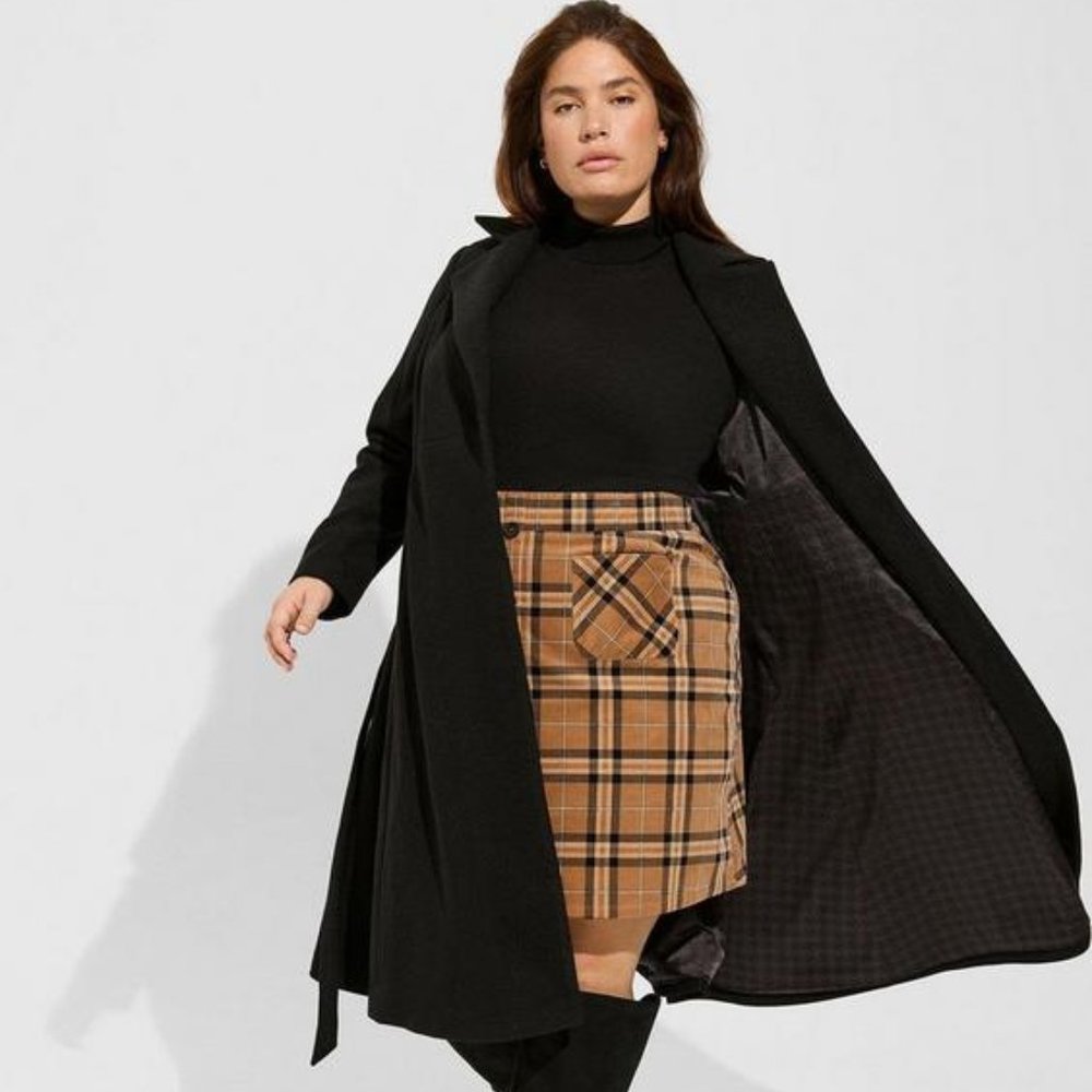 Faux Melton Tie Front Coat